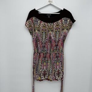 Sixteen Stretch Y2k Colorful Retro Pattern Long Blouse Women Size Medium